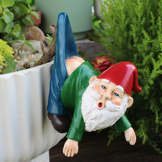 Petronia - Suspension de pot de fleurs nain mignon en résine avec pantalon sur une branche pour décoration de jardin ludique