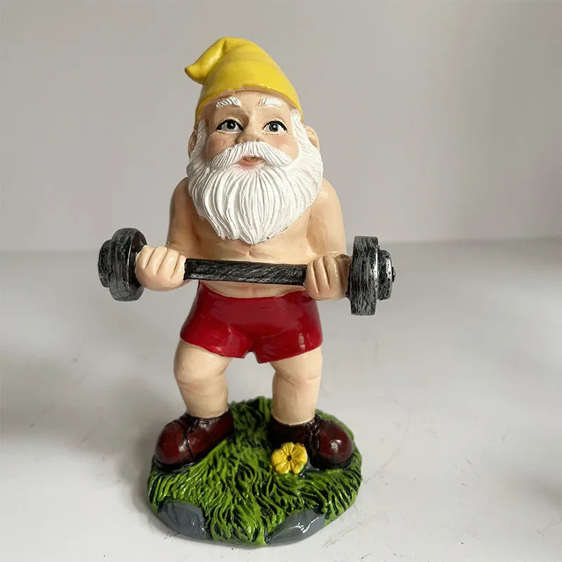 Charmante sculpture de gnome en bois avec poids pour une jolie décoration de jardin