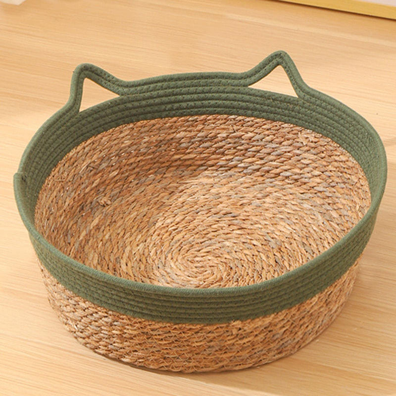 Panier rond tissé à la main pour chat, alliant confort et style