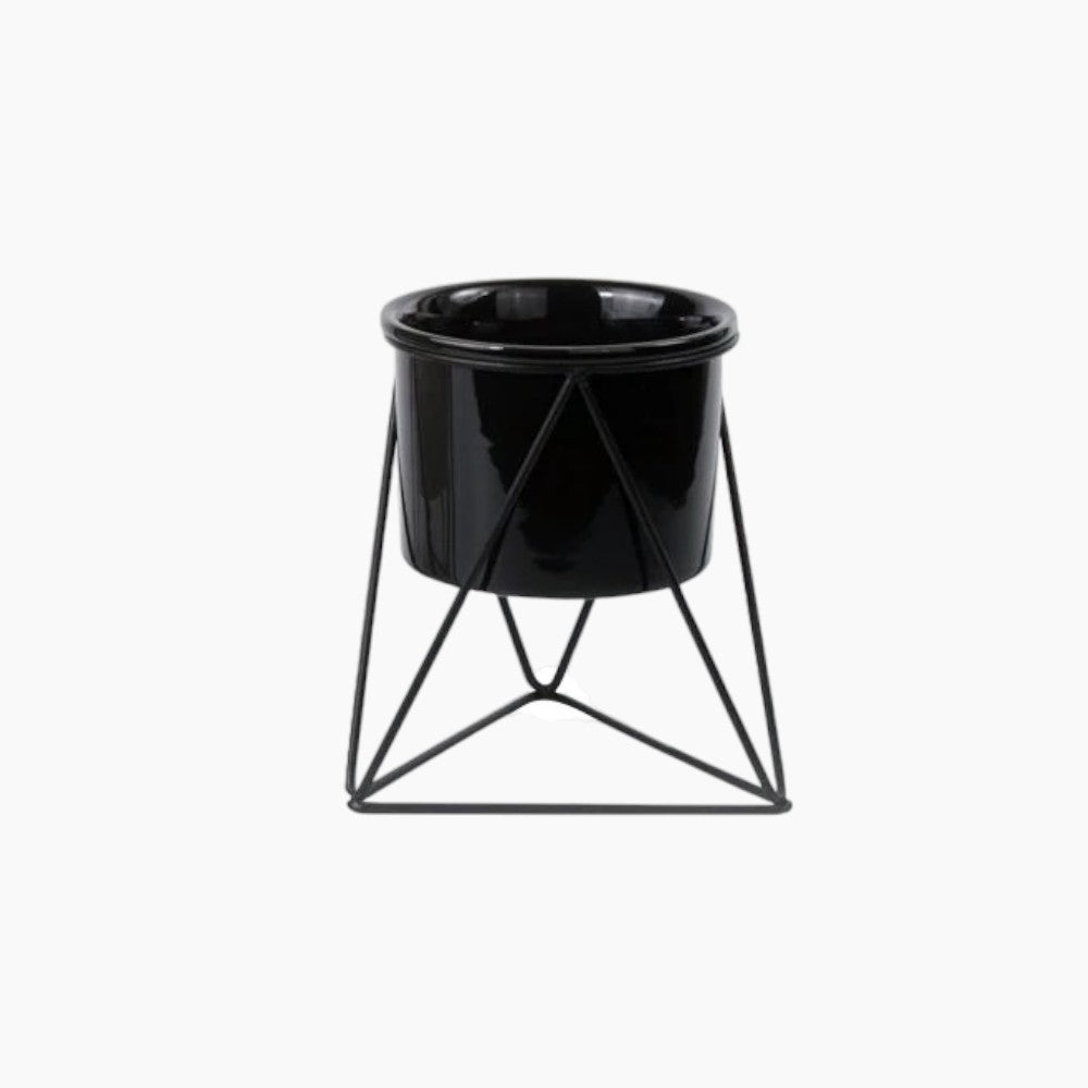 Pot en céramique élégant avec support en fer - Planteur moderne pour plantes aériennes et succulentes