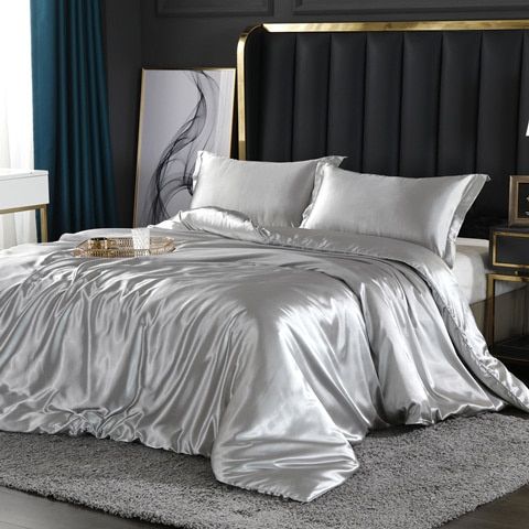 Ensemble de literie élégant en satin de soie 4 pièces comprenant une housse de couette, un drap-housse et des taies d'oreiller pour un confort ultime