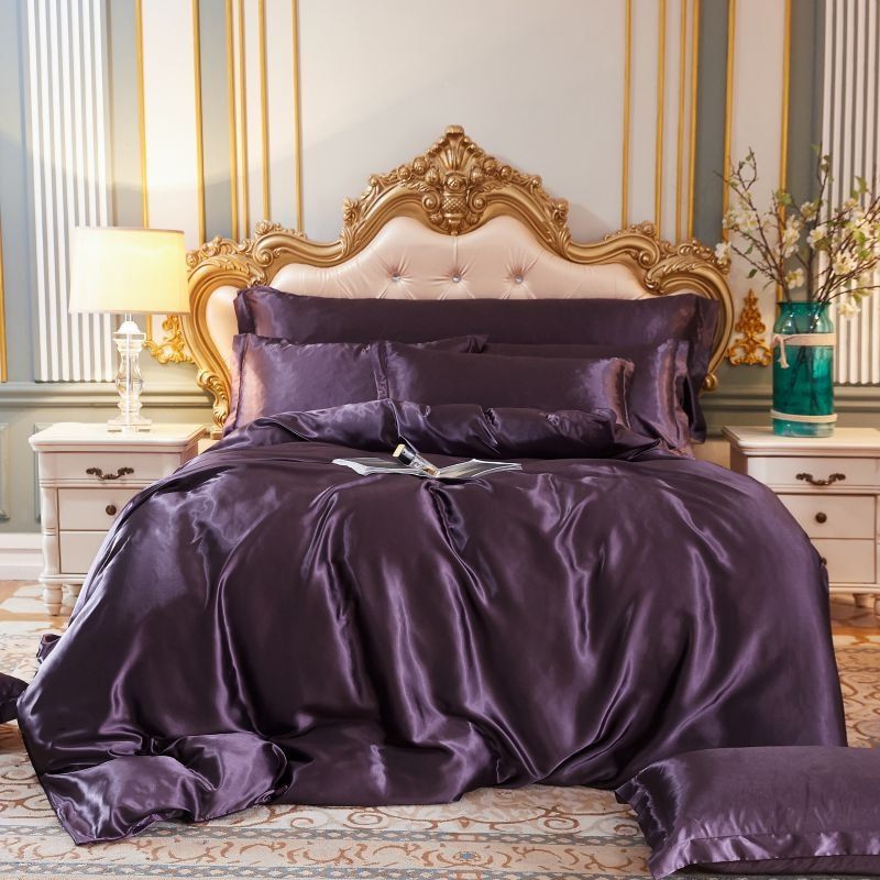 Ensemble de literie élégant en satin de soie 4 pièces comprenant une housse de couette, un drap-housse et des taies d'oreiller pour un confort ultime