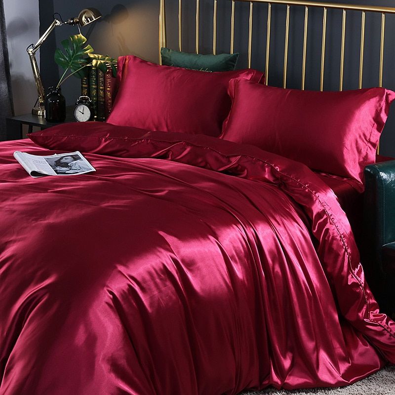 Ensemble de literie élégant en satin de soie 4 pièces comprenant une housse de couette, un drap-housse et des taies d'oreiller pour un confort ultime