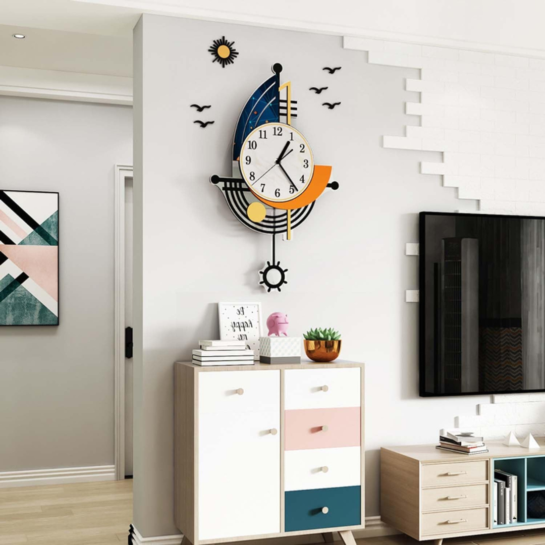 Clova - Grande horloge murale bateau à voile pour une touche nautique dans la maison