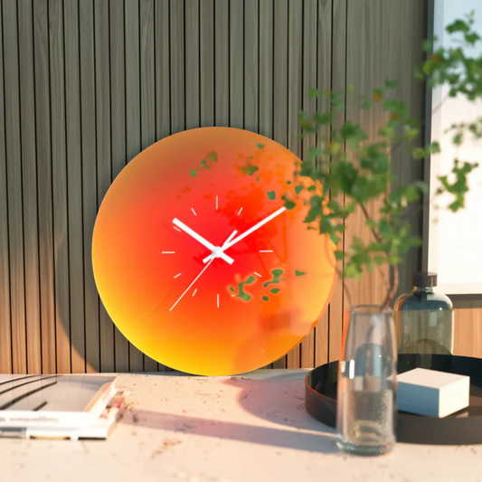 Élégant coucher de soleil - Horloge murale en verre pour une atmosphère chaleureuse