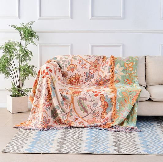 Couverture à imprimé floral bohème – Plaid douillet et chaud pour canapé, lit et activités en plein air