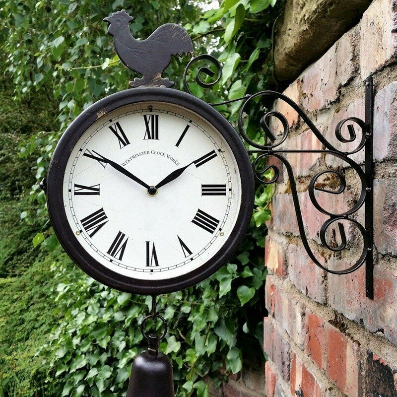 Aelia - Horloge murale noire rétro double face élégante pour une touche unique à la maison