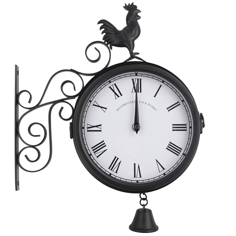 Aelia - Horloge murale noire rétro double face élégante pour une touche unique à la maison
