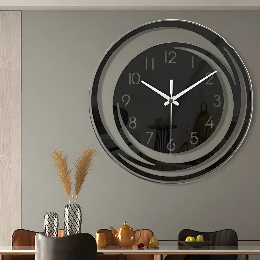 Sorana - Horloge murale noire en acrylique élégante au design scandinave, 30 cm