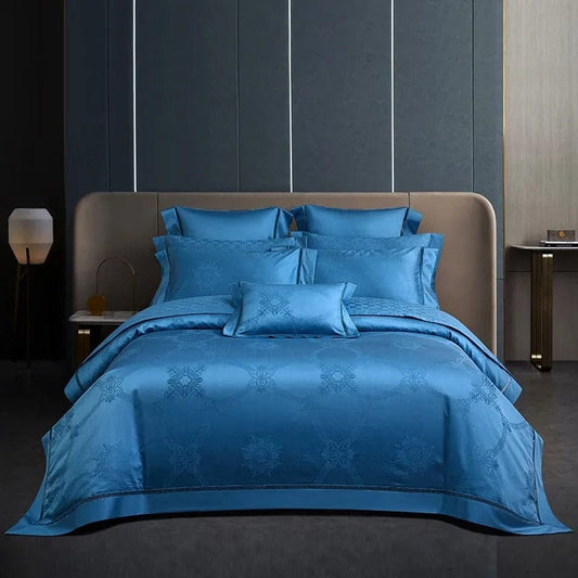 Ensemble de housse de couette en coton égyptien bleu de luxe – 200x230 cm avec 2 taies d'oreiller élégantes