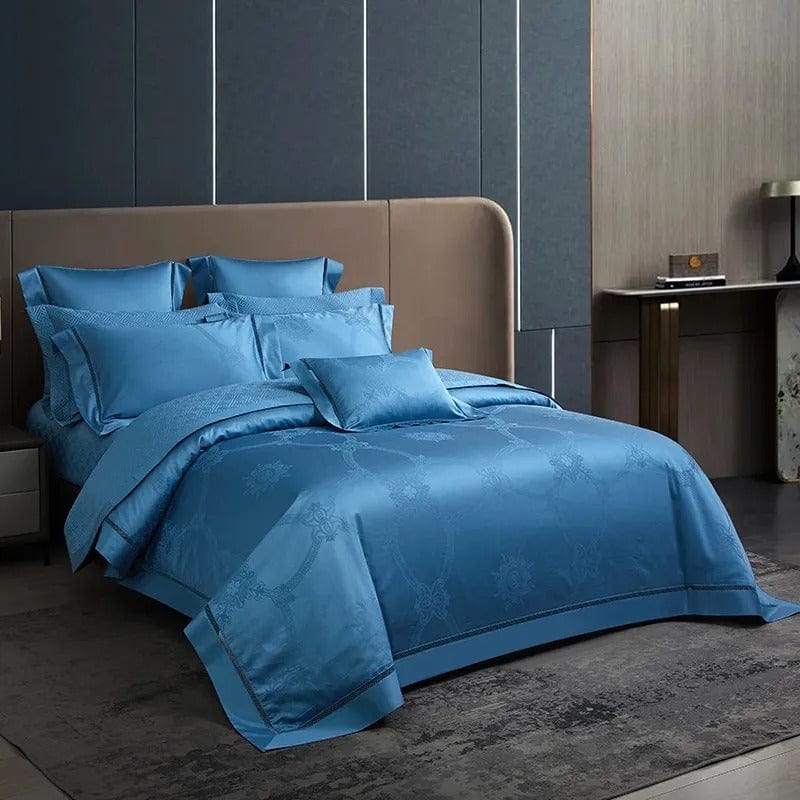 Ensemble de housse de couette en coton égyptien bleu de luxe – 200x230 cm avec 2 taies d'oreiller élégantes