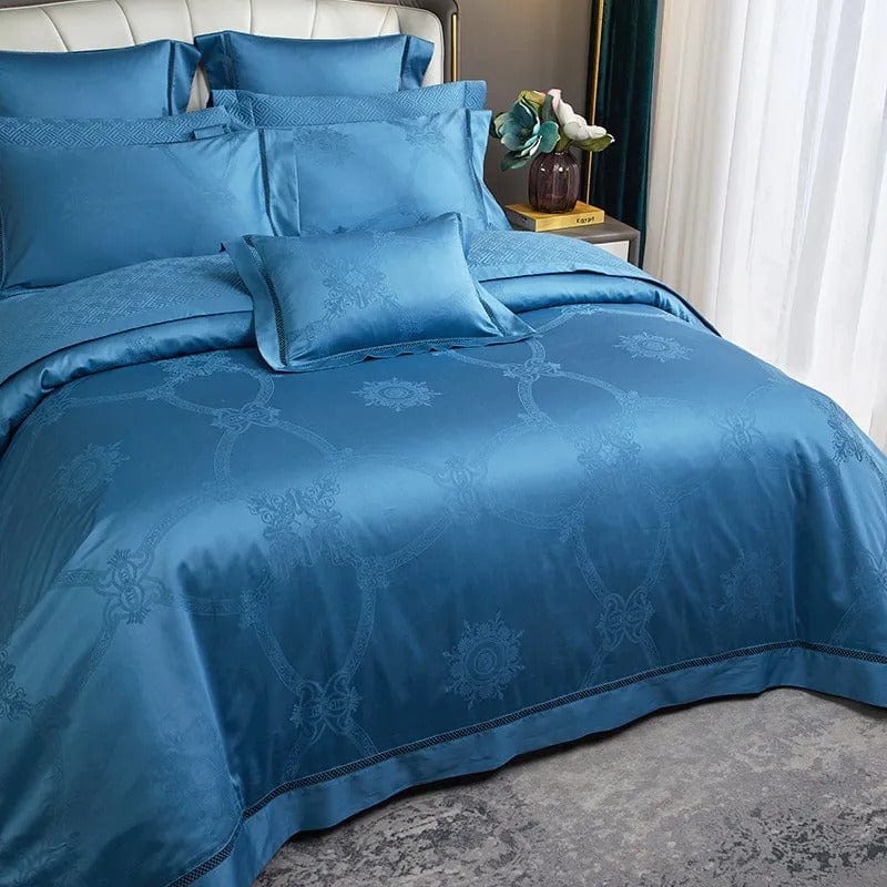 Ensemble de housse de couette en coton égyptien bleu de luxe – 200x230 cm avec 2 taies d'oreiller élégantes