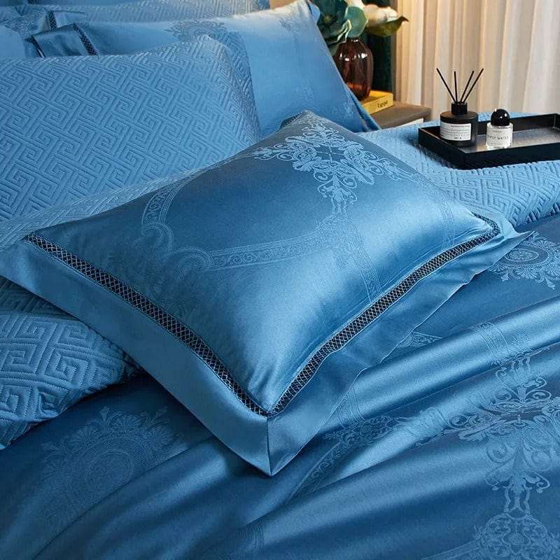 Ensemble de housse de couette en coton égyptien bleu de luxe – 200x230 cm avec 2 taies d'oreiller élégantes