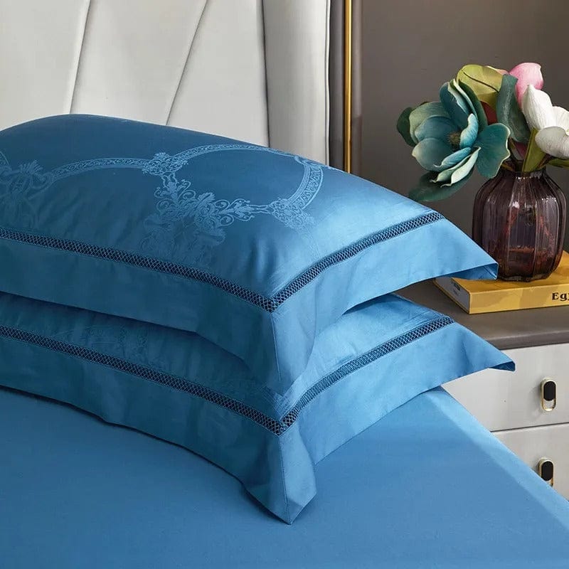 Ensemble de housse de couette en coton égyptien bleu de luxe – 200x230 cm avec 2 taies d'oreiller élégantes