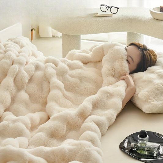 Couvertures en polaire beige doux de luxe - Plaid chaud épais en peluche pour salon et chambre