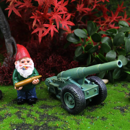 Palladia - Statue de gnome mini en résine en 2 pièces avec canon pour jeu amusant