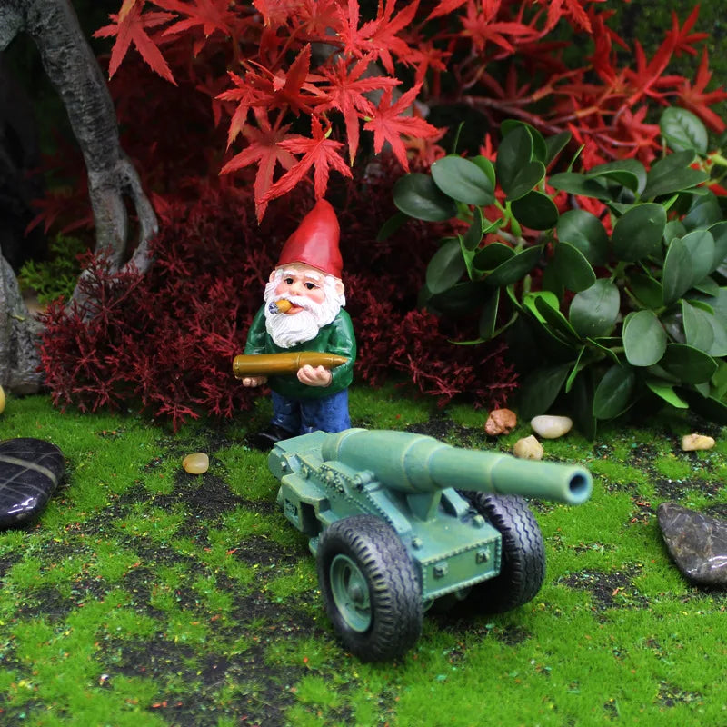 Palladia - Statue de gnome mini en résine en 2 pièces avec canon pour jeu amusant