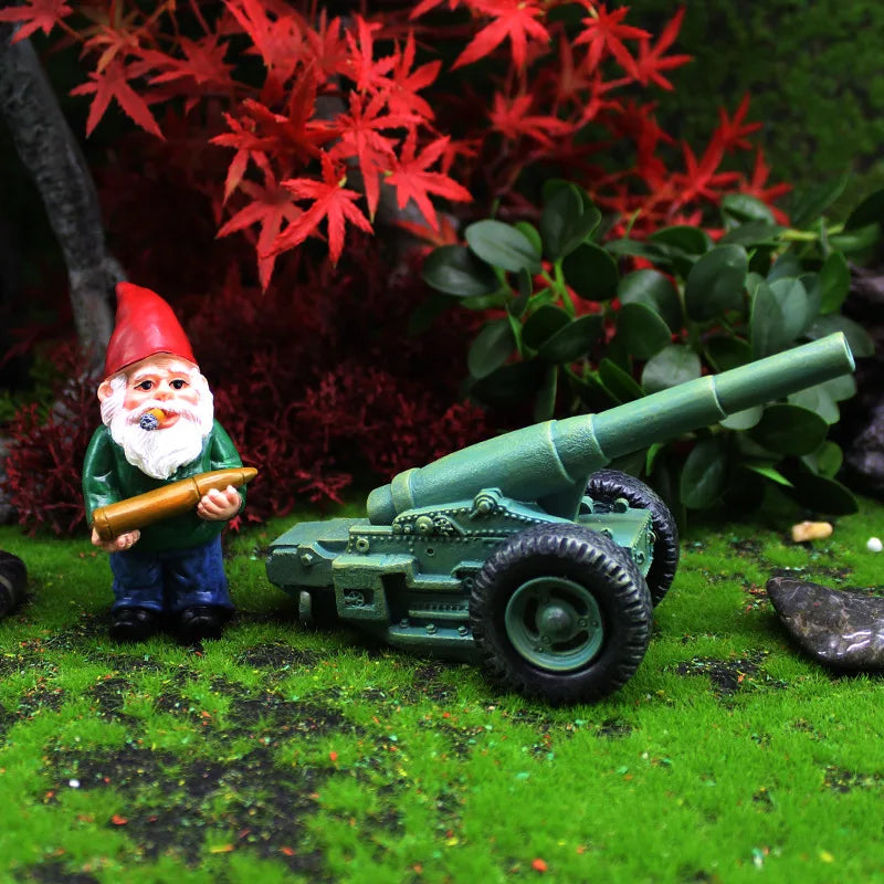 Palladia - Statue de gnome mini en résine en 2 pièces avec canon pour jeu amusant