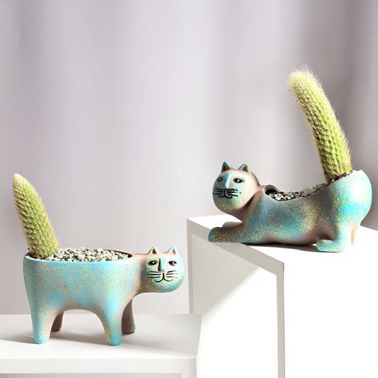 Lunavelle - Pot de Fleurs en Céramique à Couper le Souffle avec Design Enchanteur de Chat pour Votre Collection de Jardin