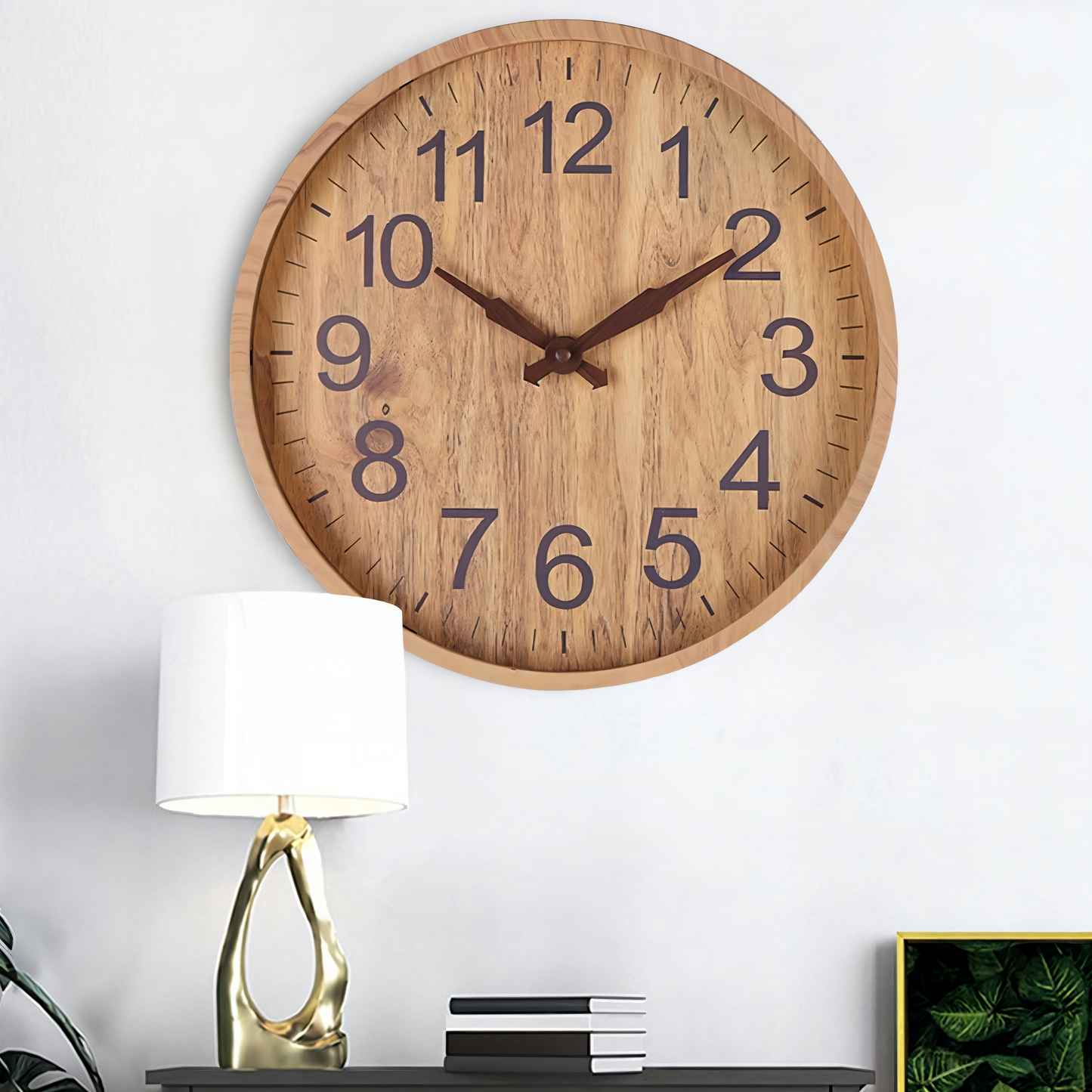 Horloge murale en bois élégante avec mouvement silencieux pour cuisine et salon