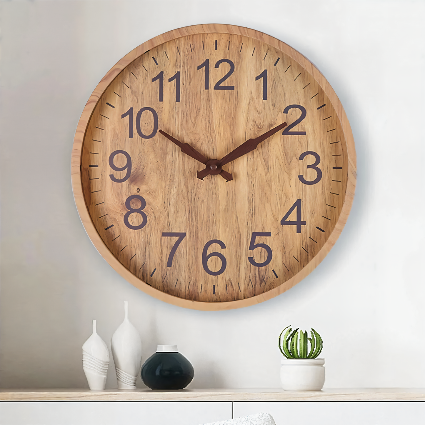 Horloge murale en bois élégante avec mouvement silencieux pour cuisine et salon