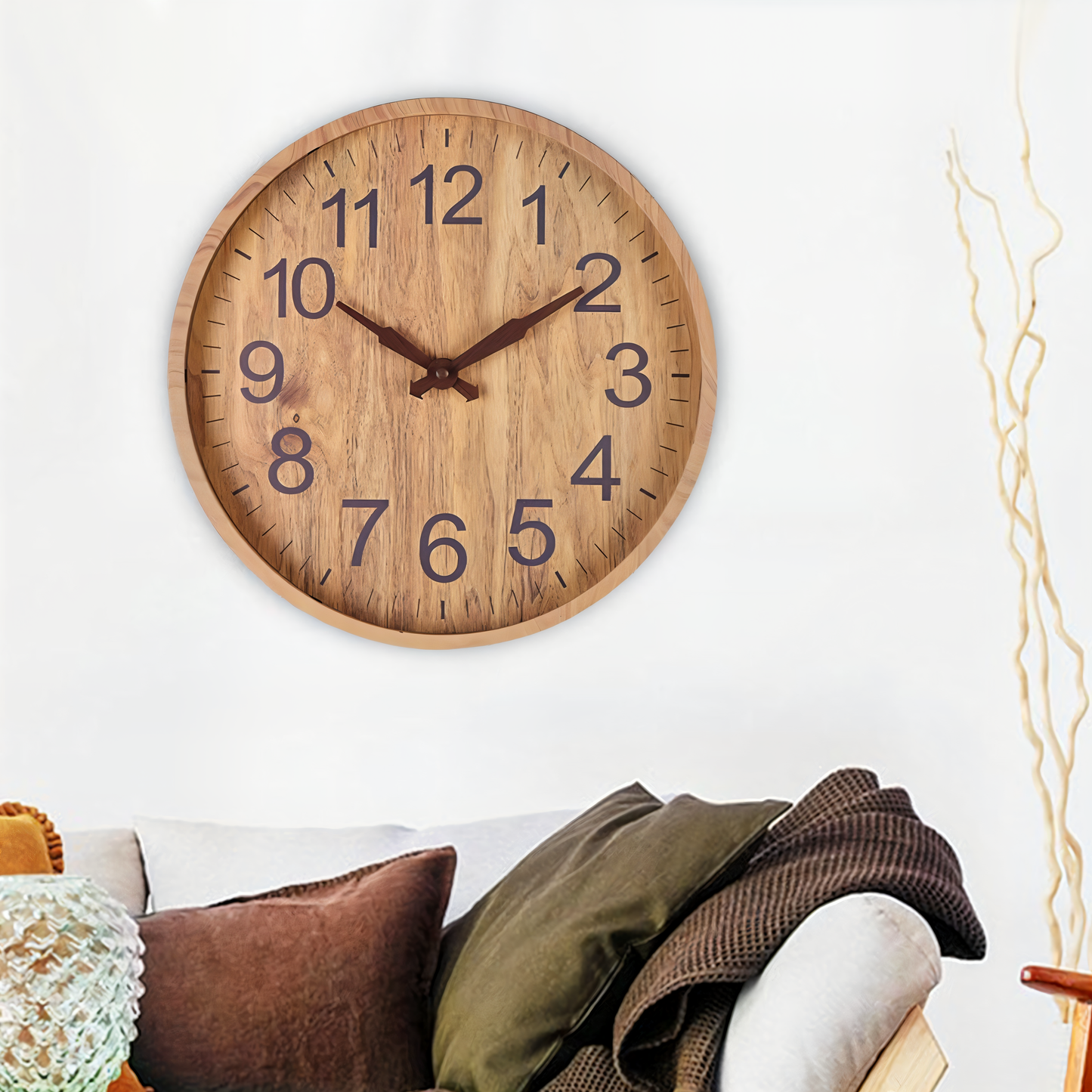 Horloge murale en bois élégante avec mouvement silencieux pour cuisine et salon
