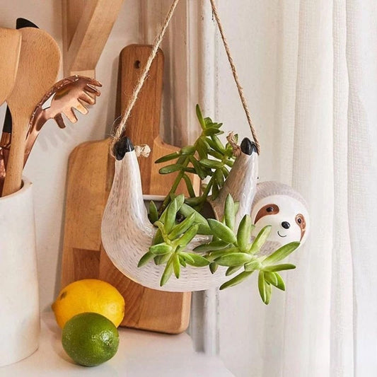 Seravia - Pot de Fleurs en Céramique Unique Fait Main avec Design Charmant de Paresseux