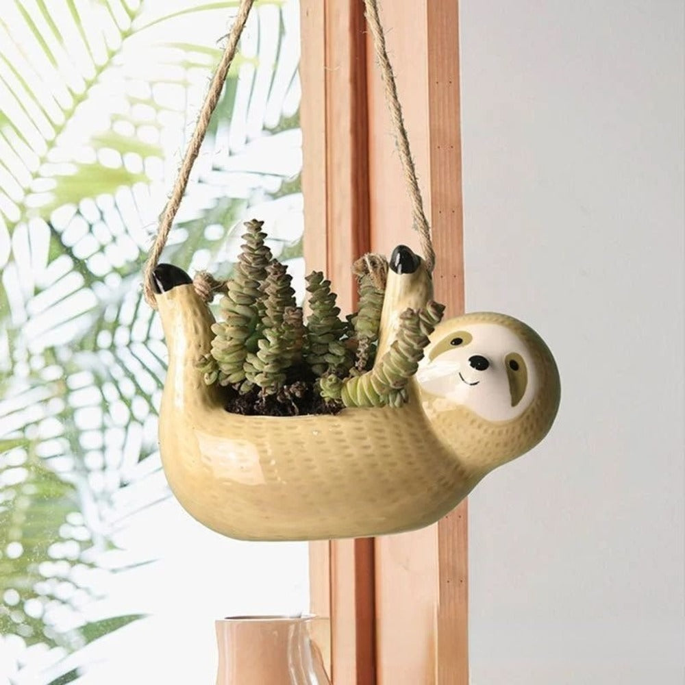 Seravia - Pot de Fleurs en Céramique Unique Fait Main avec Design Charmant de Paresseux
