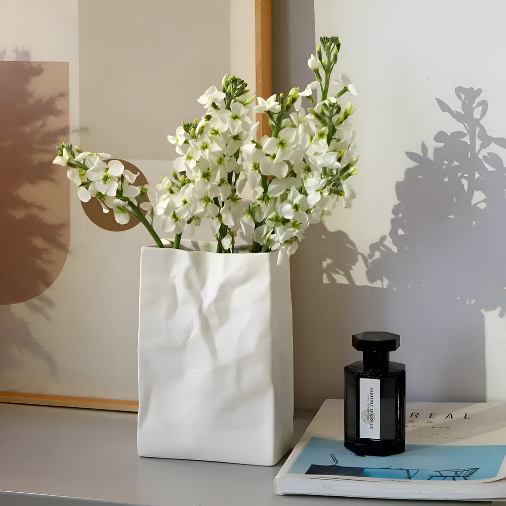Celorie - Vase en céramique moderne et élégant avec design de sac en papier