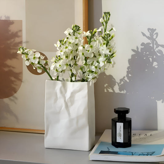 Celorie - Vase en céramique moderne et élégant avec design de sac en papier