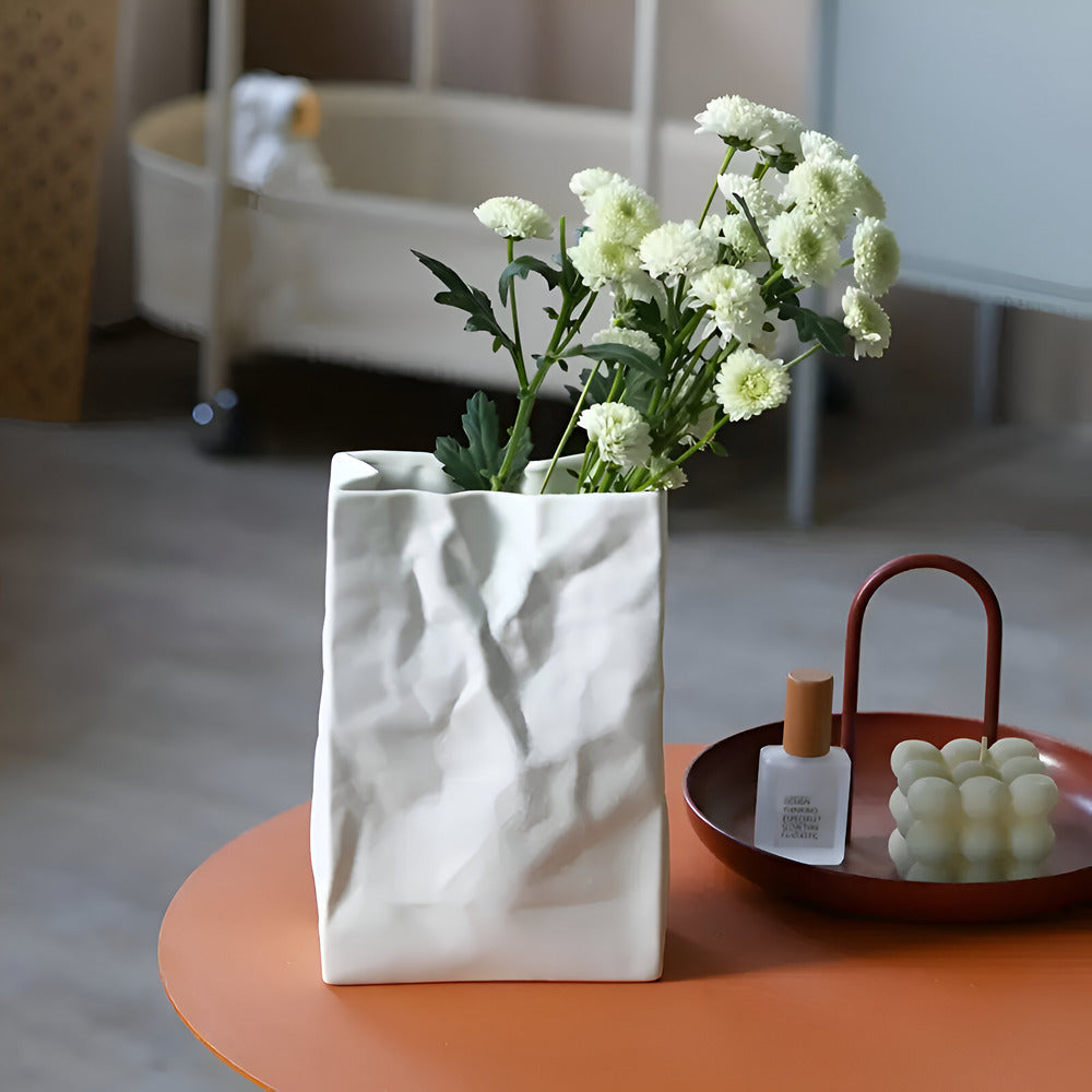 Celorie - Vase en céramique moderne et élégant avec design de sac en papier