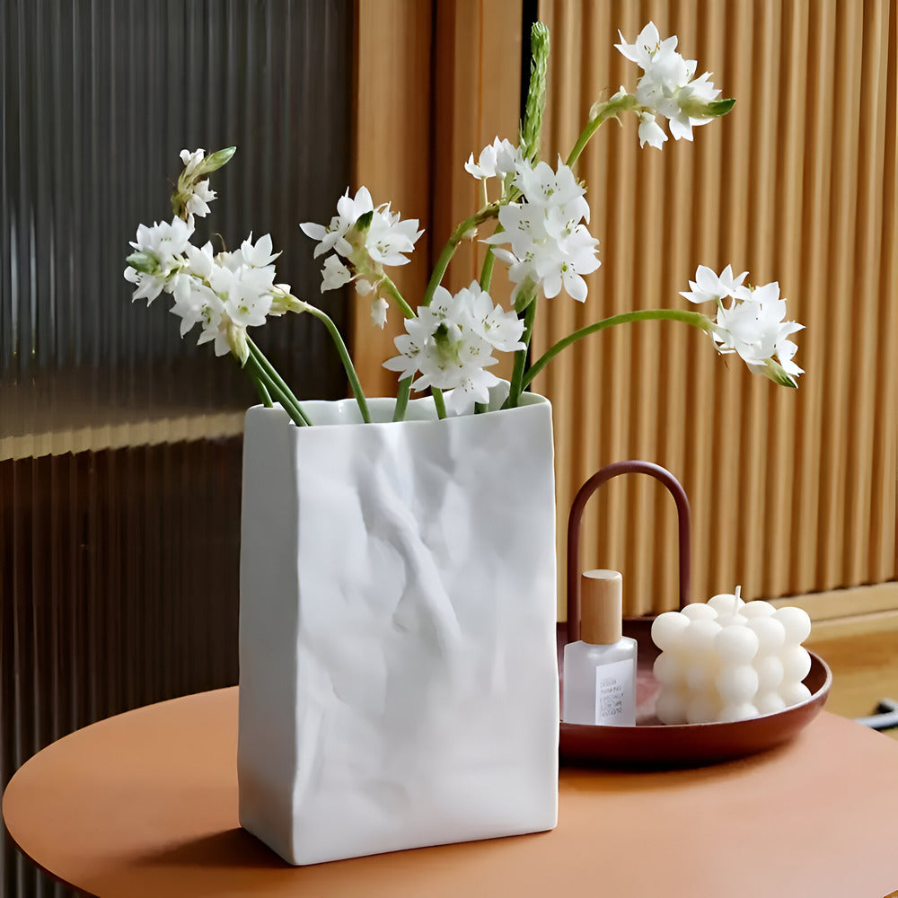 Celorie - Vase en céramique moderne et élégant avec design de sac en papier
