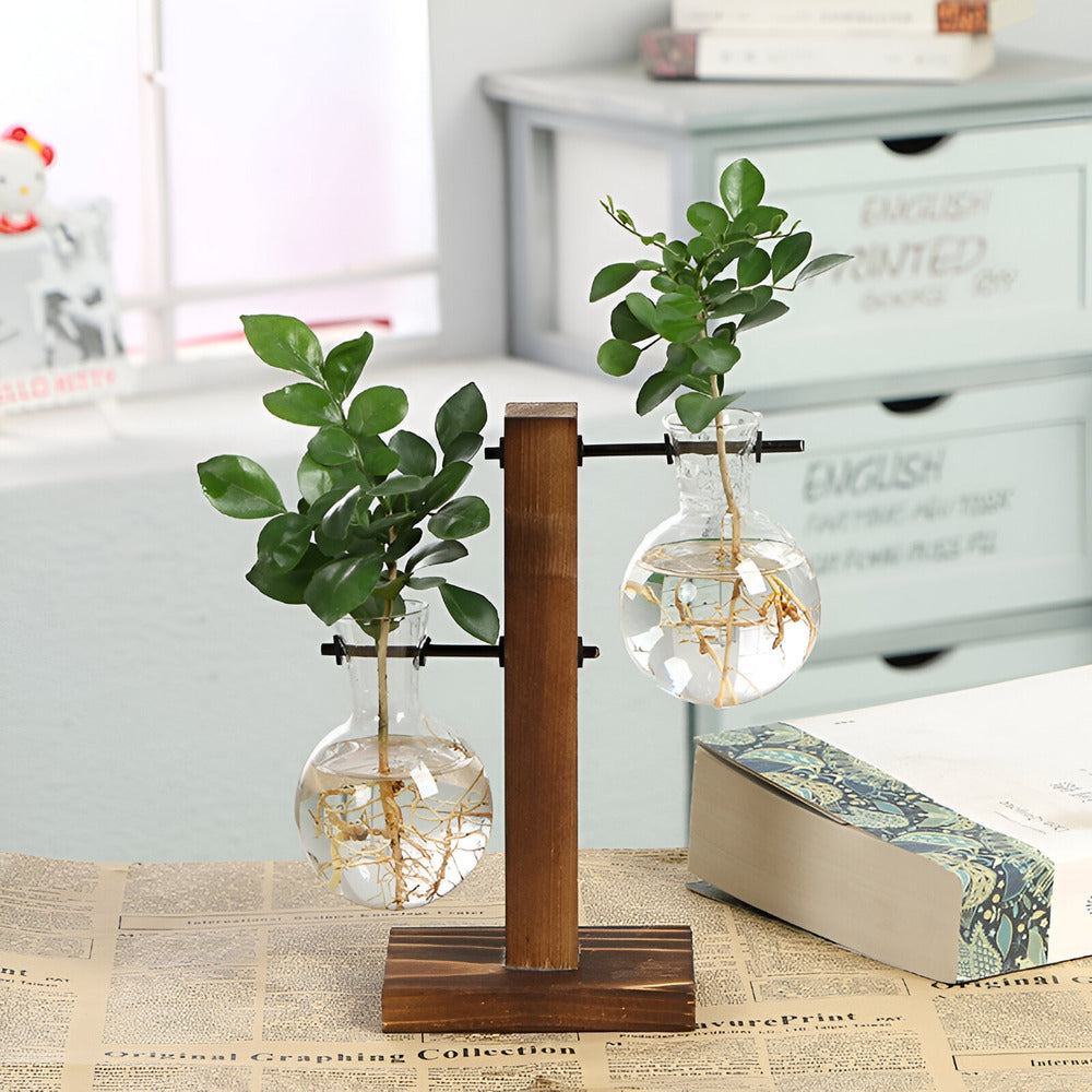 Valethra - Porte-plante hydroponique en bois rustique charmant pour une décoration naturelle