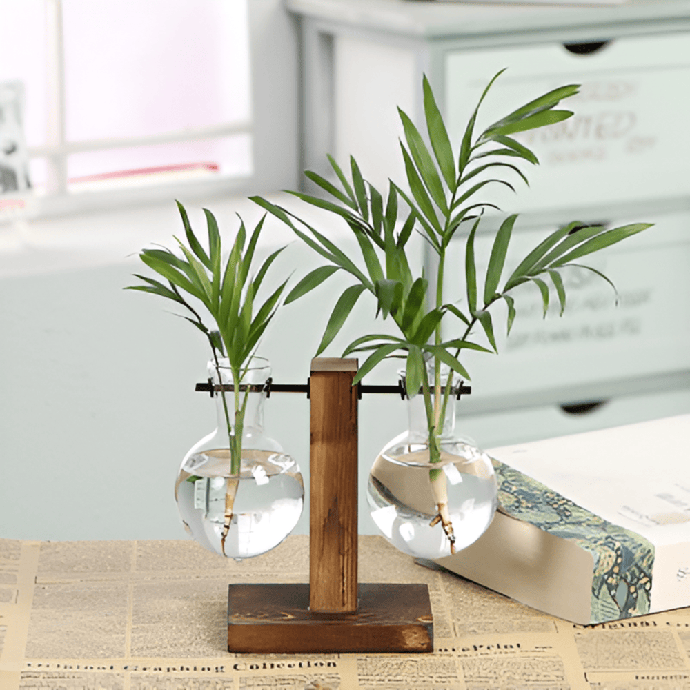 Valethra - Porte-plante hydroponique en bois rustique charmant pour une décoration naturelle
