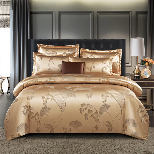 Housse de lit élégante en satin avec motif jacquard – Literie douce et soyeuse, respirante pour chambres luxueuses