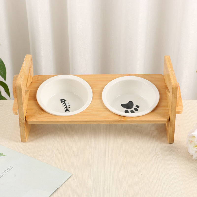 Ensemble de Double Alimentation de Luxe PawElegance avec Bambou Doux et Acier Inoxydable pour Animaux