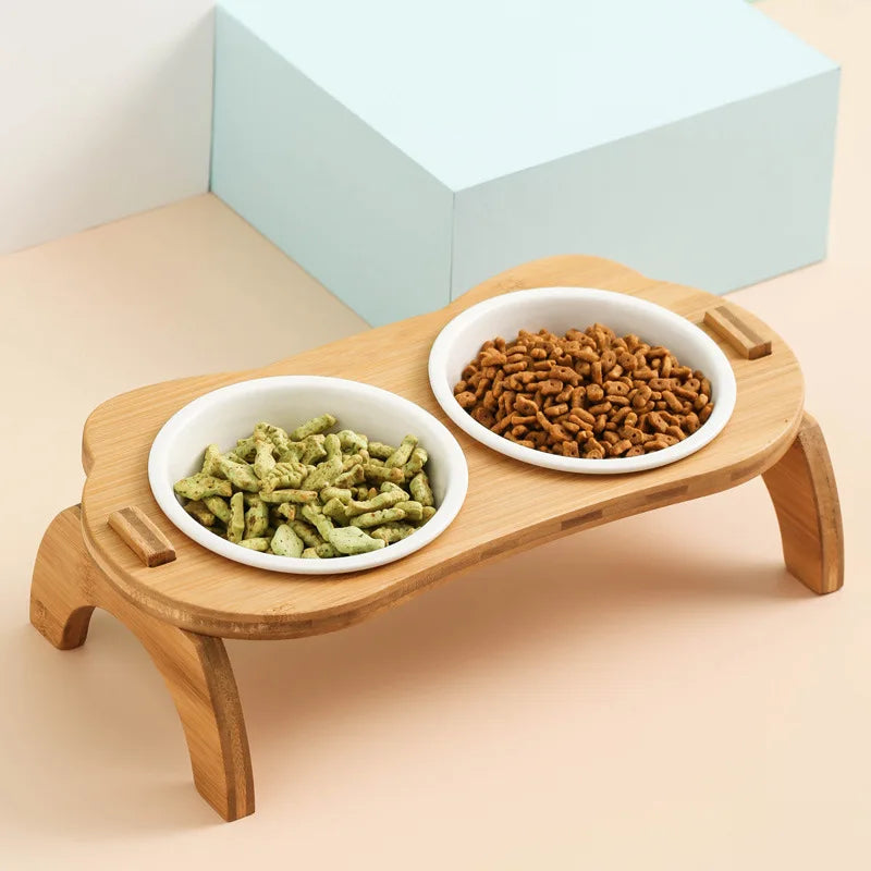 Bols d'alimentation en bambou élégants et surélevés