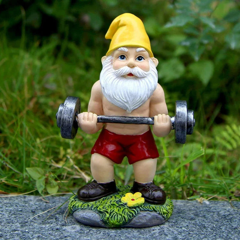 Charmante sculpture de gnome en bois avec poids pour une jolie décoration de jardin