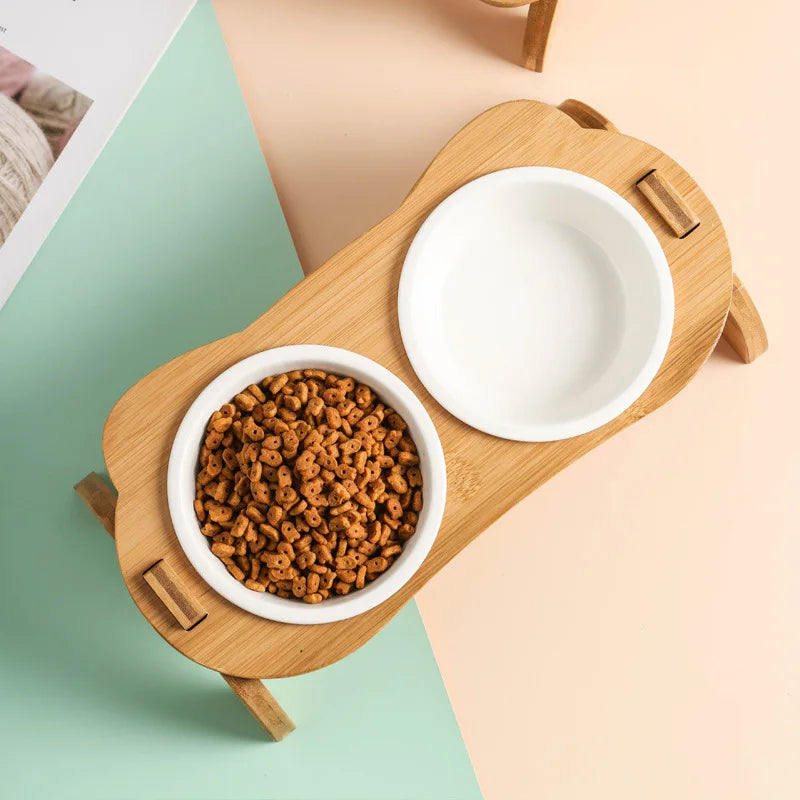 Bols d'alimentation en bambou élégants et surélevés