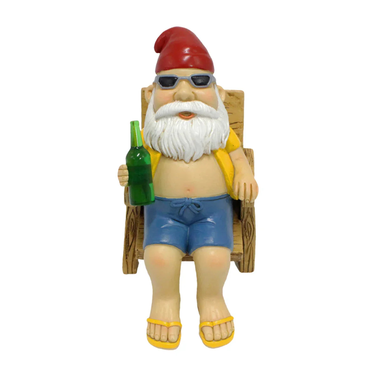 Drusiana - Statue de gnome charmant pour bronzer en résine avec chaise longue de luxe pour décoration de jardin enchanteresse