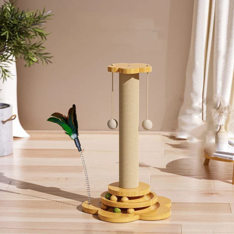 Jouet pour chat en bois élégant avec planche à gratter