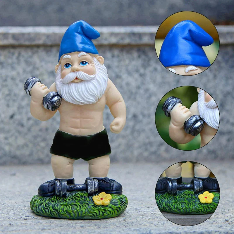 Charmante sculpture de gnome en bois avec poids pour une jolie décoration de jardin