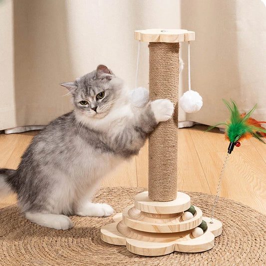 Jouet pour chat en bois élégant avec planche à gratter