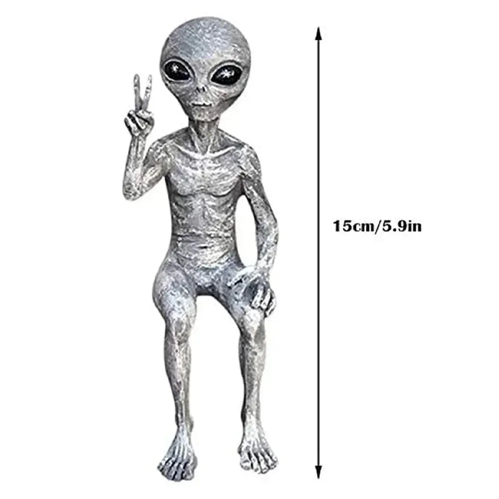 Aethra - Image mystérieuse d'extraterrestre en résine avec OVNI pour décoration de jardin unique