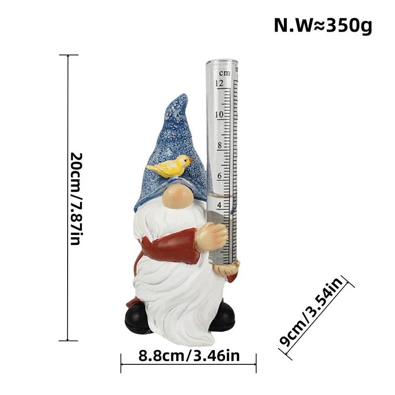 Soraya - Statue de jardin charmante de gnome avec pluviomètre en résine pour une décoration de jardin enchanteresse