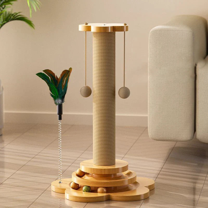 Jouet pour chat en bois élégant avec planche à gratter