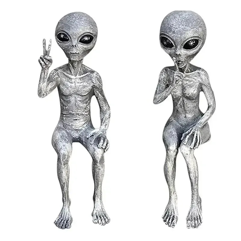 Aethra - Image mystérieuse d'extraterrestre en résine avec OVNI pour décoration de jardin unique