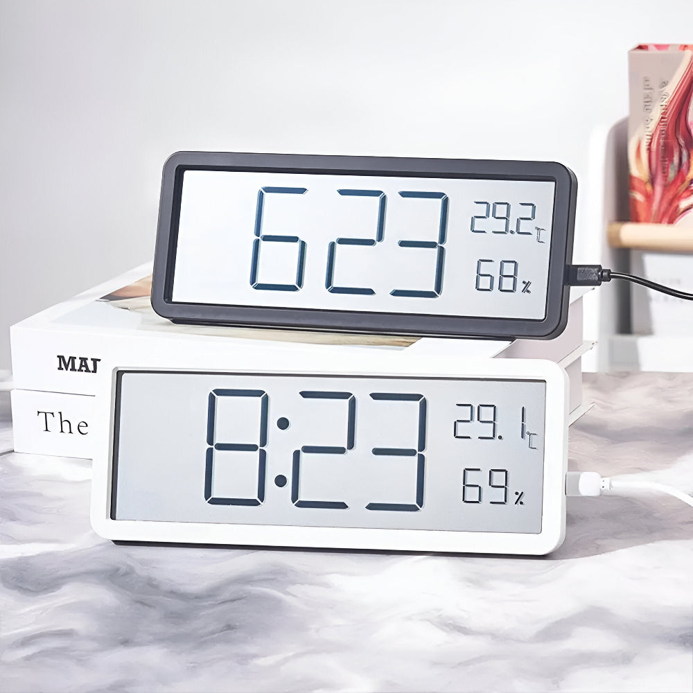Ione - Horloge murale LED numérique moderne avec affichage de la température et de l'humidité