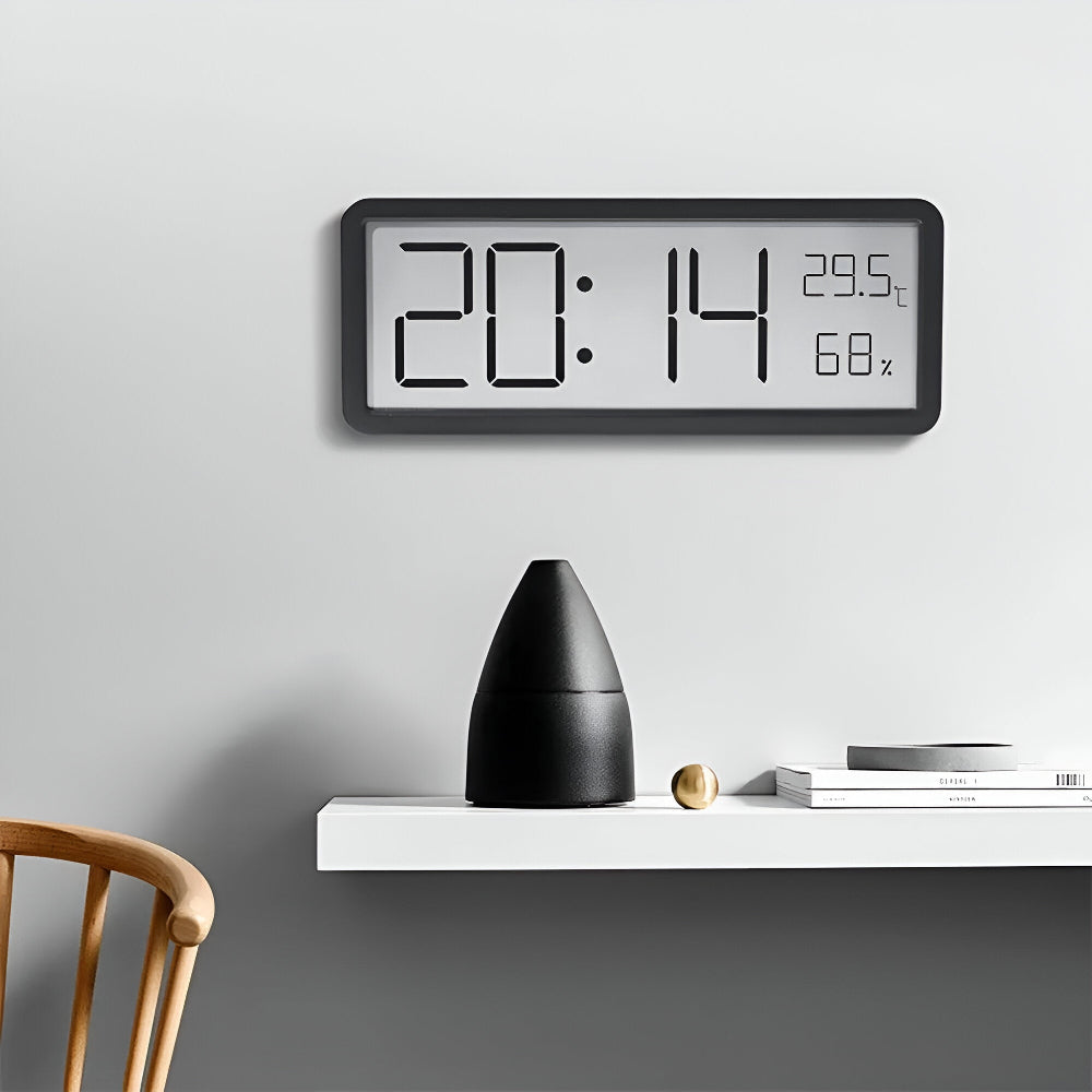 Ione - Horloge murale LED numérique moderne avec affichage de la température et de l'humidité