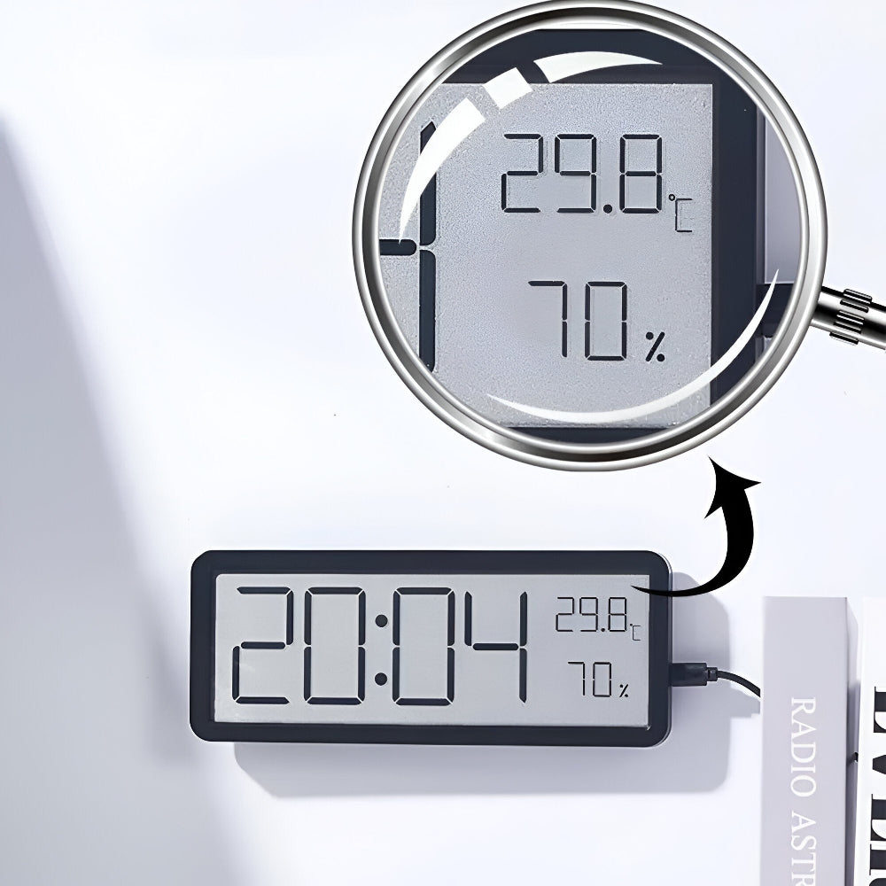 Ione - Horloge murale LED numérique moderne avec affichage de la température et de l'humidité